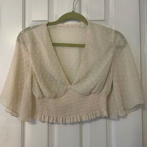Elegant Cream Blouse with Smocked Waist
